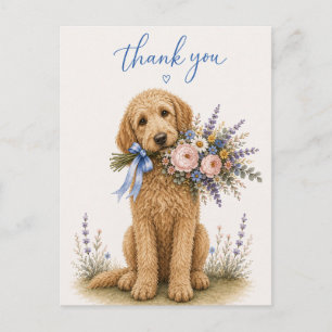 Cartão Postal Buquê de Flores Labradoodle Obrigado