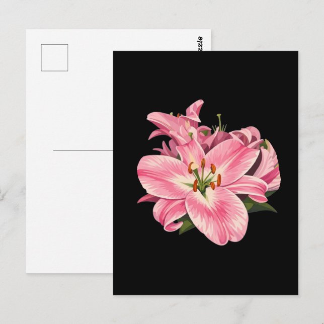 Cartão Postal Buquê de Flores Lírio Rosa (Frente/Verso)