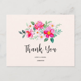 Cartão Postal Buquê de Flores Rosa Bonito e Divertido Obrigado