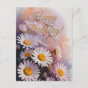 Cartão Postal Buquê de Margarida de Aniversário Golden Script