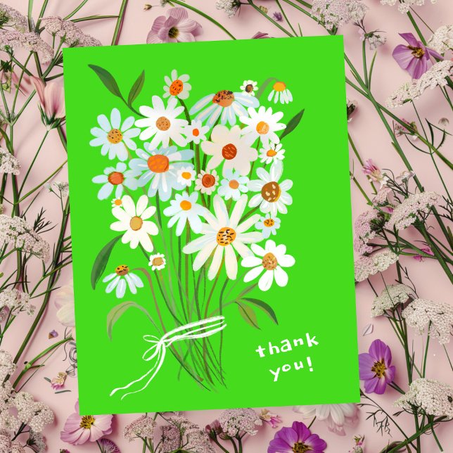 Cartão Postal Buquê de Margaridas Agradeço com Guache Pintado à  (Daisy Bouquet Handpainted Gouache Thank You Postcard
Lime Brat)