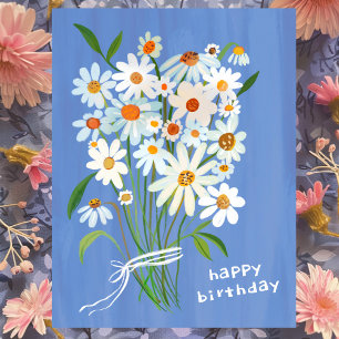 Cartão Postal Buquê de Margaridas Feliz Aniversário Pintado à Mã