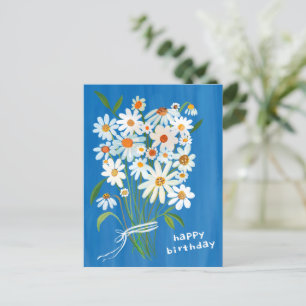 Cartão Postal Buquê de Margaridas Feliz Aniversário Pintado à Mã