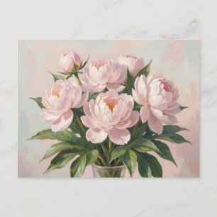 Cartão Postal Buquê de Peônia Rosa Bege Romântico Floral 