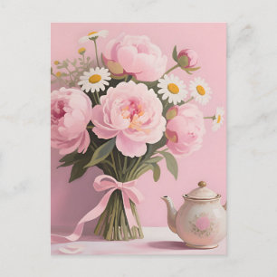 Cartão Postal Buquê de Peônias Rosas Margaridas