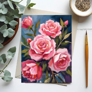 Cartão Postal Buquê de Rosa Rosa Bege Pintado