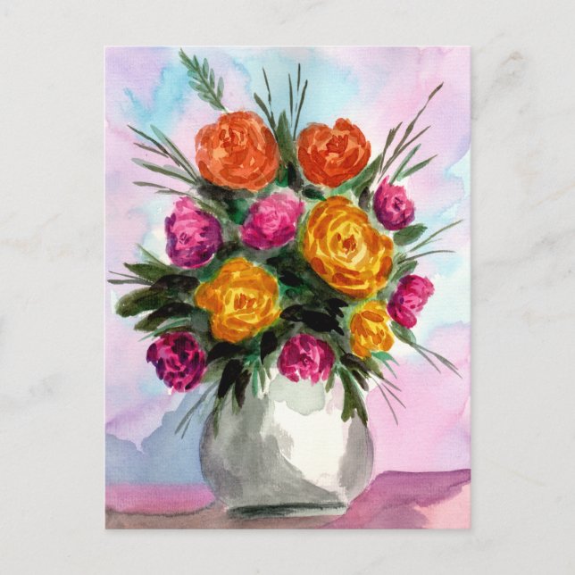 Cartão Postal Buquê de Rosas em Vaso (Frente)