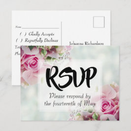 Cartão Postal Buquê de Rosas Florais Rosa RSVP Casamento