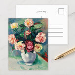 Cartão Postal Buquê de Rosas | Henri Manguin<br><div class="desc">Buquê De Rosa Dans Un Vase Blanc (1912) | O Buquê De Rosas Dans Un Vase Blanc de Henri Manguin (1912) é um belo quadro de vida estática que apresenta um arranjo delicado de rosas em tons brancos e cor-de-rosa, colocados em um simples vaso branco. A influência do artista Fauvist...</div>