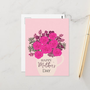 Cartão Postal Buquê de Rosas Rosa – Floral Elegante para o Dia d