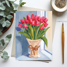 Cartão Postal Buquê de Tulip Rosa Watercolor Floral