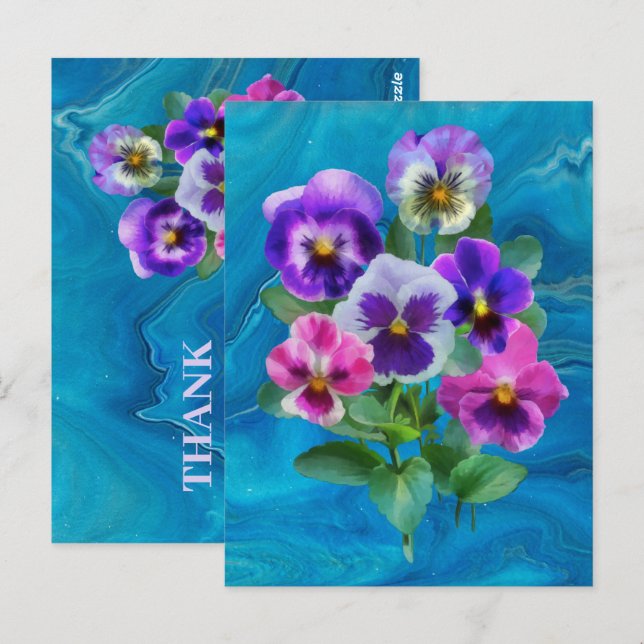 Cartão Postal Buquê de Violetas Flores de Pensamento OBRIGADO (Frente/Verso)