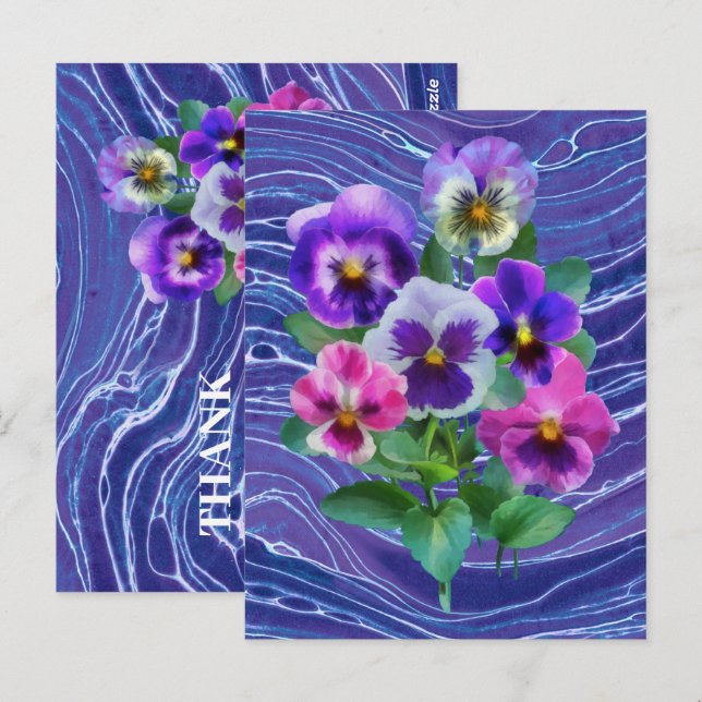 Cartão Postal Buquê de Violetas Flores de Pensamento OBRIGADO (Frente/Verso)