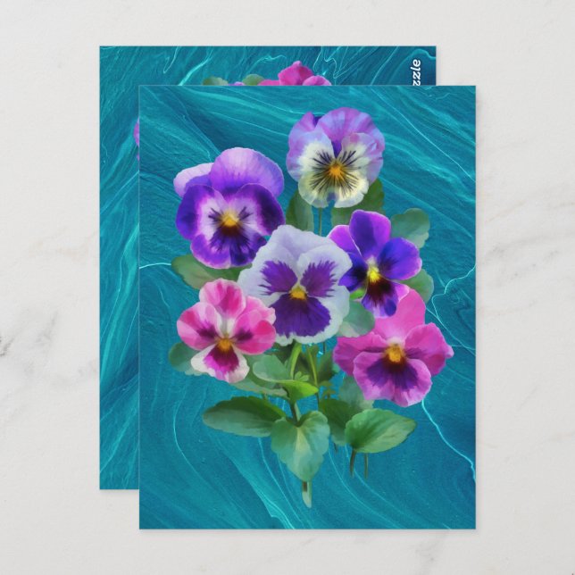 Cartão Postal Buquê de Violetas Flores de Pensamento OBRIGADO (Frente/Verso)