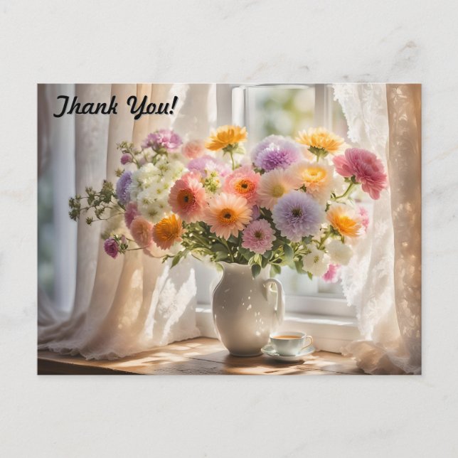 Cartão Postal Buquê e Chávena de Manhã (Frente)