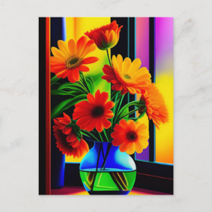 Cartão Postal Buquê Floral Artístico a Cores Negrito