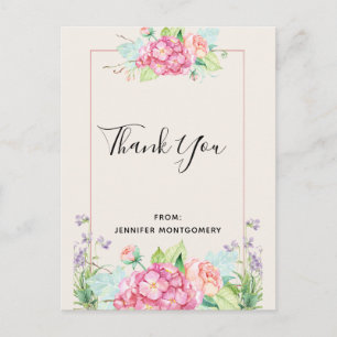 Cartão Postal Buquê Floral De Cor De Água Rosa Moderna Obrigad