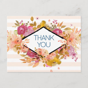 Cartão Postal Buquê Floral Laranja e Rosa Agradecimento de Festa