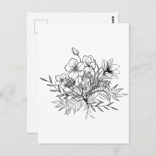 Cartão Postal Buquê Floral Minimalista (Frente/Verso)