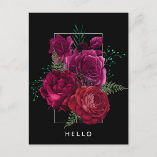 Cartão Postal Buquê Floral Rosa Magenta Elegante Olá