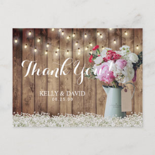 Cartão Postal Buquê Floral Russo E Luzes De Cordas Obrigado