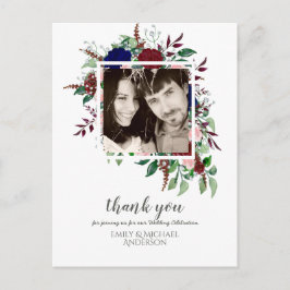 Cartão Postal Buquê Marsala Blue Pink Flowers OBRIGADO