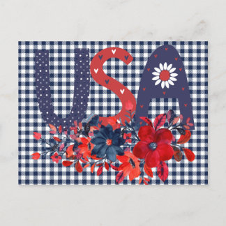 Cartão Postal Buquê Patriótico Red White e Blue USA