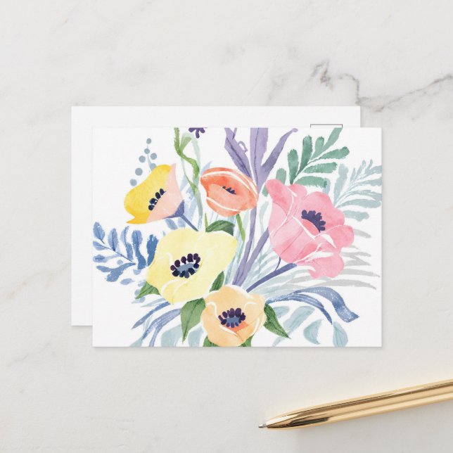Cartão Postal Buquê primavera | Bonito Aquarela Floral (Frente/Verso In Situ)