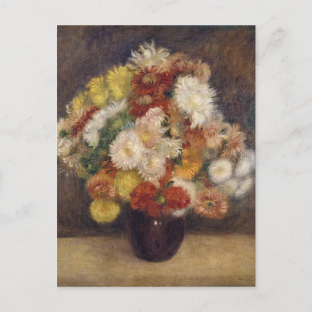Cartão Postal Buquê Renoir Vintage de Chrysanthemums (Frente)