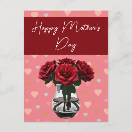 Cartão Postal buquê rosa dia de as mães vermelho elegante floral