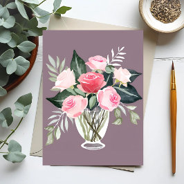 Cartão Postal Buquê rosa rosa rosa | Floral Feminina Watercolor