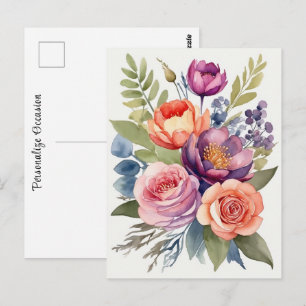 Cartão Postal Buquê Sortido de Flor de Floral de Aquarela Bonita
