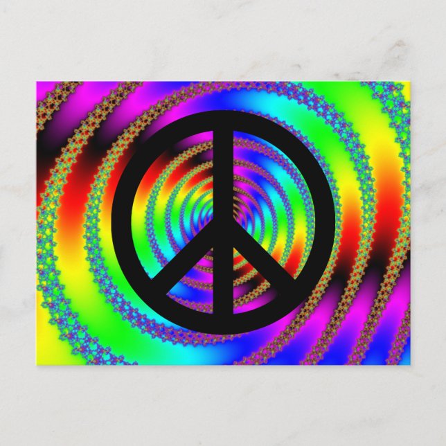 Cartão Postal Buraco de Minhoca com Símbolo de Paz Preto (Frente)