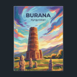 Cartão Postal Burana Tower Kyrgyzstan<br><div class="desc">The Burana Tower is a large minaret and all that remains of the ancient city of Balasagun, established by the Karakhanids in the 9th century. Standing lonely in the Chuy Valley, it is surrounded by a field of 'balbals'—ancient stone grave markers carved with human faces. The site is a poignant...</div>