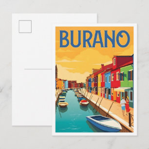 Cartão Postal Burano Itália Arte Vintage Viagem