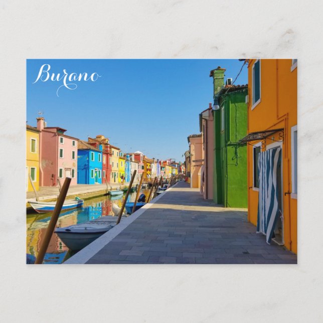Cartão Postal Burano Itália: Casas Coloridas no Canal (Frente)