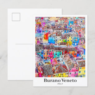 Cartão Postal Burano Veneto Itália Viagem Watercolor