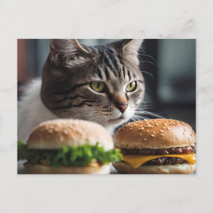 Cartão Postal Burger Buddy - arte de gato