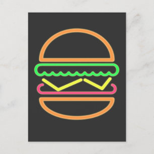 Cartão Postal Burger Neon Tshirt - Classic 80s Retro