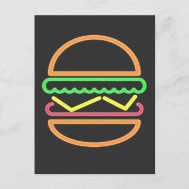 Cartão Postal Burger Neon Tshirt - Classic 80s Retro (Frente)