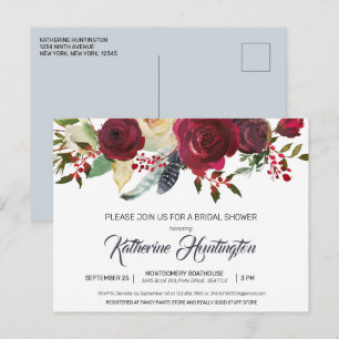 Cartão Postal Burgundy Bloom Floral Return Chá de panela