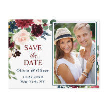 Burgundy Blue Blush Foto de Casamento Salva a Data