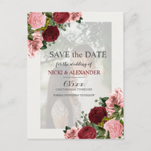 Cartão Postal Burgundy Blush Rosa Foto Desbotada Casamento Salva