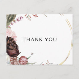 Cartão Postal Burgundy Boho Floral Obrigado Cartão-Postal