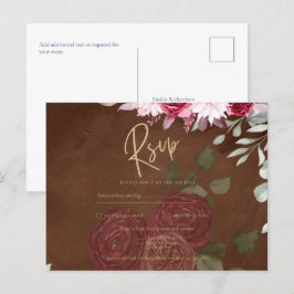 Cartão Postal Burgundy Brown Floral Winter Casamento outono Invi