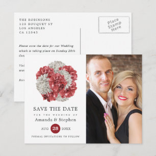 Cartão Postal Burgundy e Floral Branco Casamento Salve a Data