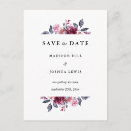 Cartão Postal Burgundy Fall Floral Wedes Salvar Data