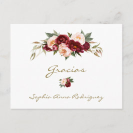 Cartão Postal Burgundy Floral de Pêssego Baby Shower em Espanhol