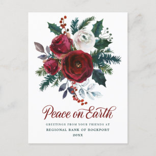 Cartão Postal Burgundy Floral Holly Corporate Natal