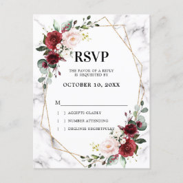 Cartão Postal Burgundy Floral Marble Geométrico RSVP